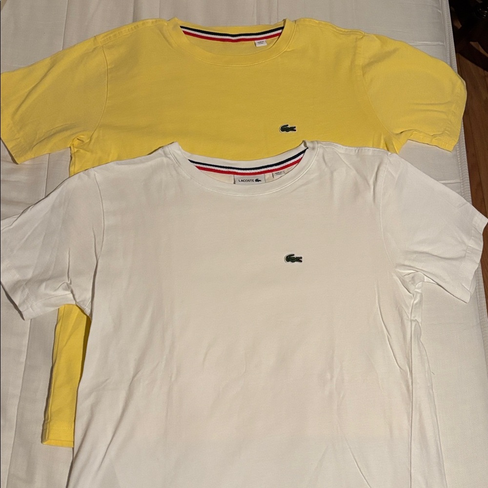 2 Lacoste Kids' Short Sleeve Tees in Yellow and White